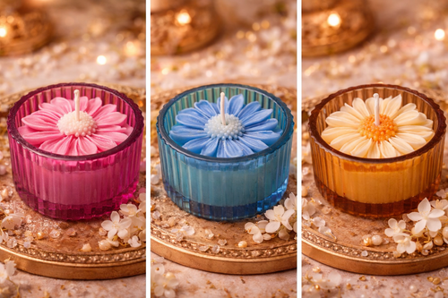 Botanical Bloom Emerald Ribbed Jar Candle with White Daisy - Nature-Inspired Decor & Gifting