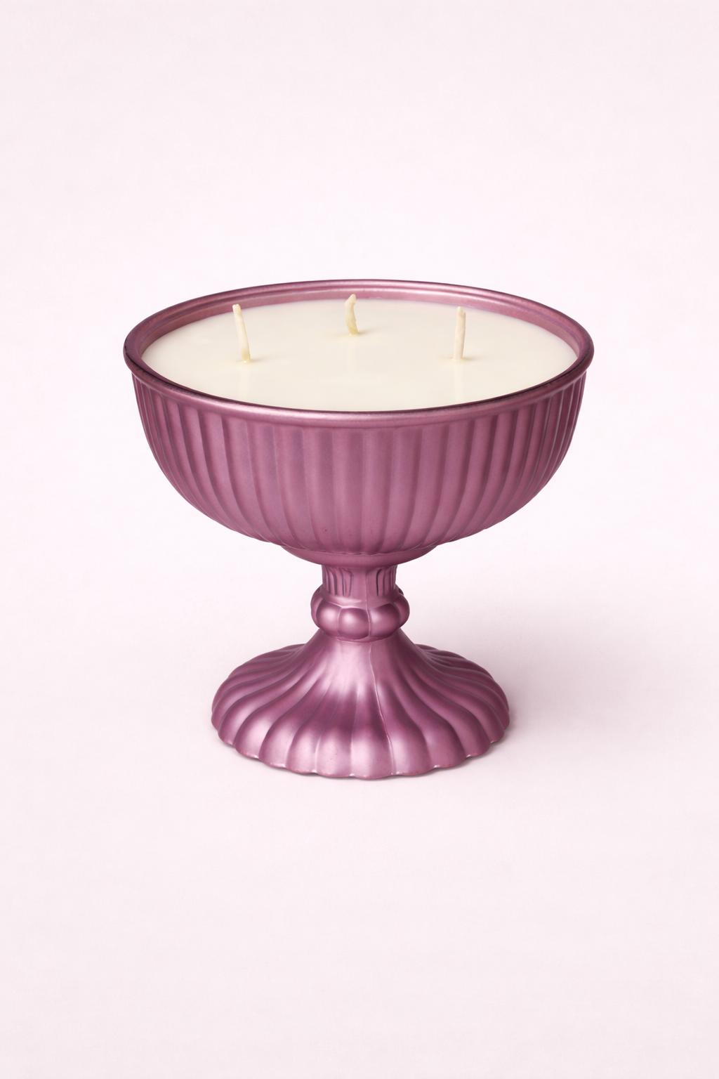 Royal Velvet 3-Wick Pedestal Bowl Candle - Luxury Purple Centerpiece for Home Decor