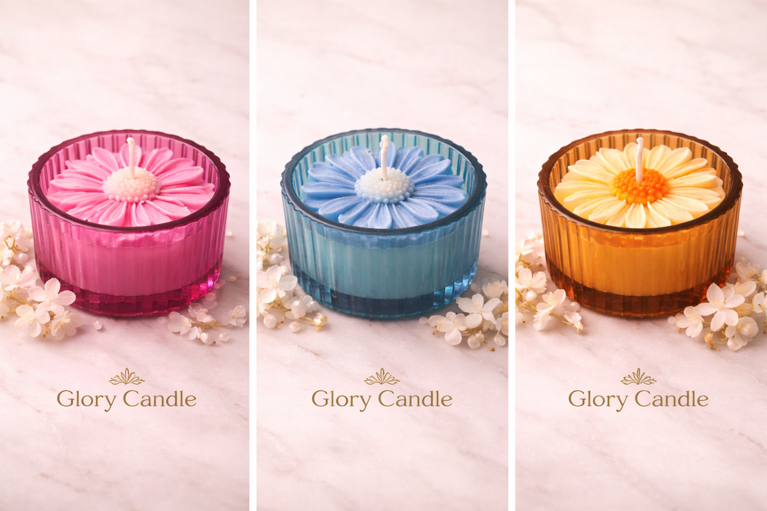 Botanical Bloom Emerald Ribbed Jar Candle with White Daisy - Nature-Inspired Decor & Gifting