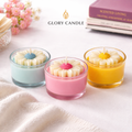 Sunflower Bliss Scented Jar Candle - Handcrafted Ribbed Glass with Sunflower Top for Gifting & Decor
