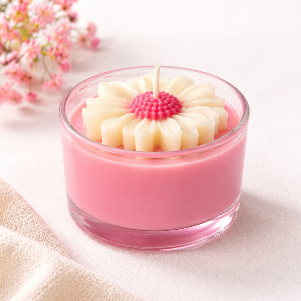 Sunflower Bliss Scented Jar Candle - Handcrafted Ribbed Glass with Sunflower Top for Gifting & Decor