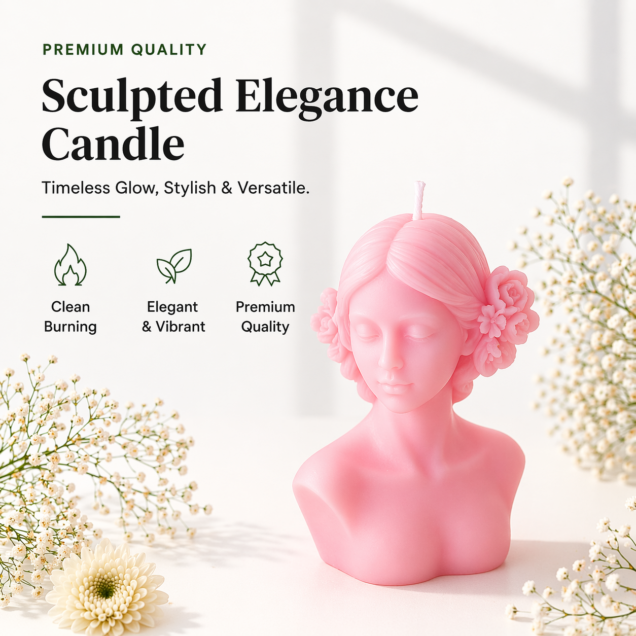 Blind Lady Sculptural Aesthetic Candle - Handcrafted Pink Female Bust for Home Decor