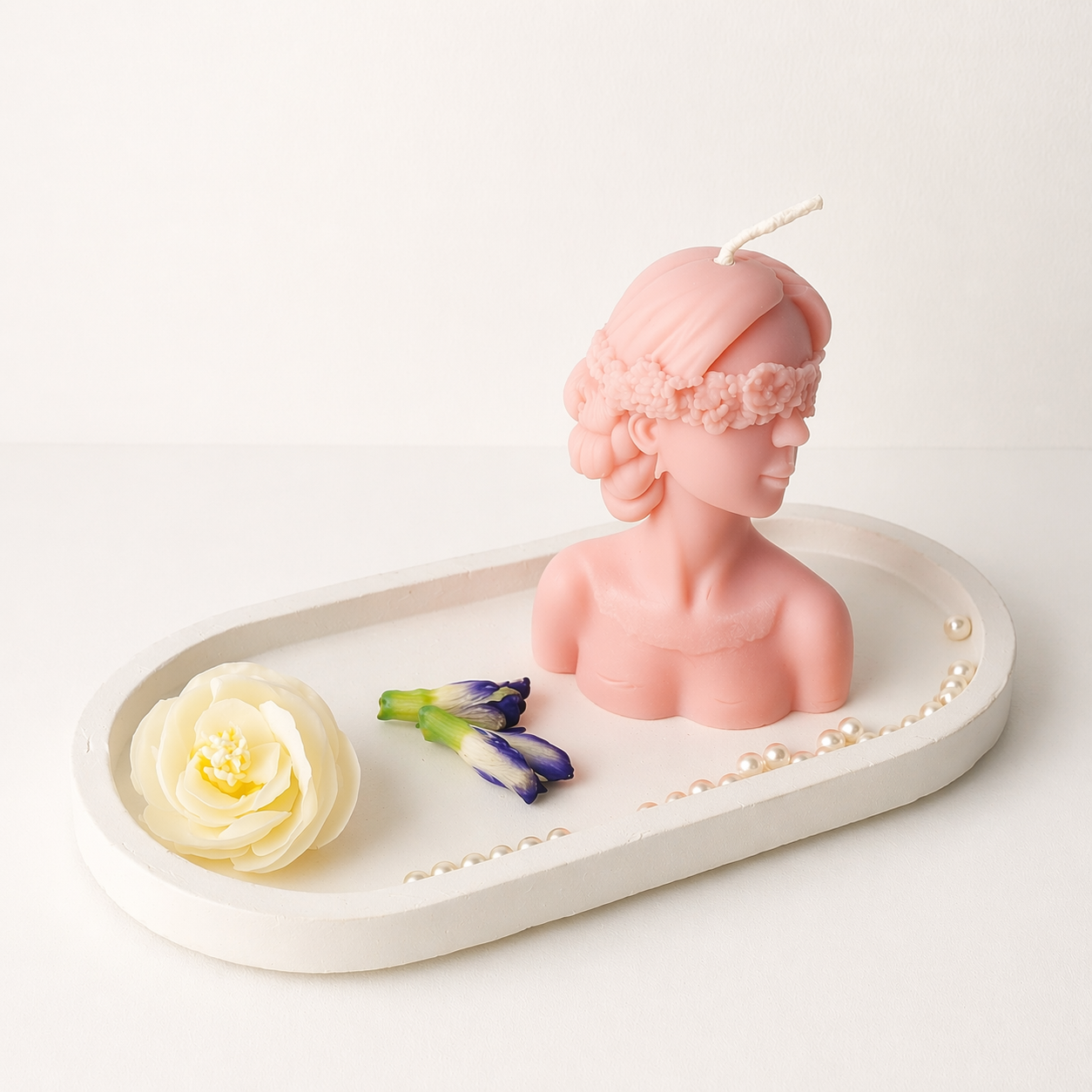 Blind Lady Sculptural Aesthetic Candle - Handcrafted Pink Female Bust for Home Decor