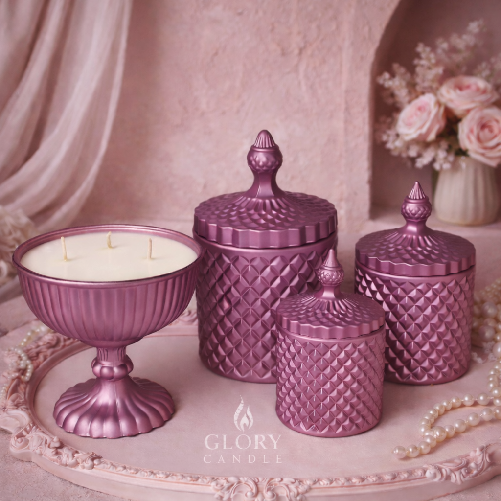Royal Velvet 3-Wick Pedestal Bowl Candle - Luxury Purple Centerpiece for Home Decor