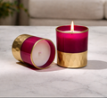 Royal Ruby Scented Glass Candle with Gold Base - Luxury Home Decor & Festive Gift