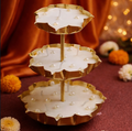 Royal 3-Tier Golden Candle Stand with Pearl Embellishments - Floral Urli Centerpiece