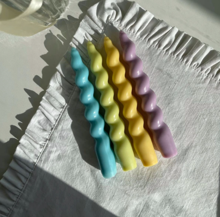 Modern Wave Pillar Twisted Candles - Pack of 4 Aesthetic Spiral Taper Candles for Home Decor