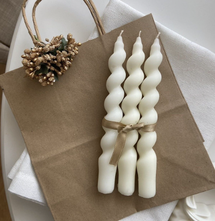 Modern Wave Pillar Twisted Candles - Pack of 4 Aesthetic Spiral Taper Candles for Home Decor