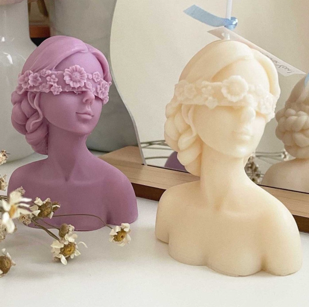 Blind Lady Sculptural Aesthetic Candle - Handcrafted Pink Female Bust for Home Decor