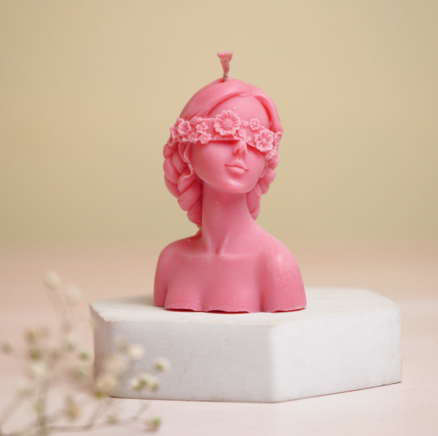 Blind Lady Sculptural Aesthetic Candle - Handcrafted Pink Female Bust for Home Decor