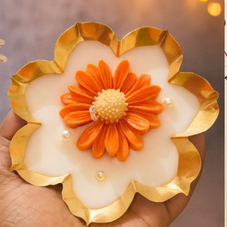 Gul-e-Noor Jasmine Scented Soy Wax Urli Candle - 4.5 Inch Golden Metal Bowl for Pooja & Decor