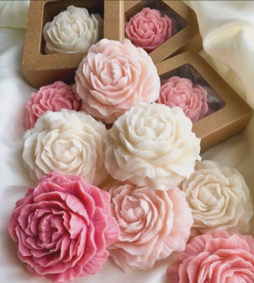 Handmade Peony Bloom Scented Soy Wax Candles - Pack of 4 for Gifting & Decor